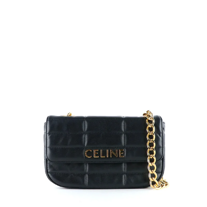 CELINE - Sac Shoulder Bag matelassé en cuir noir