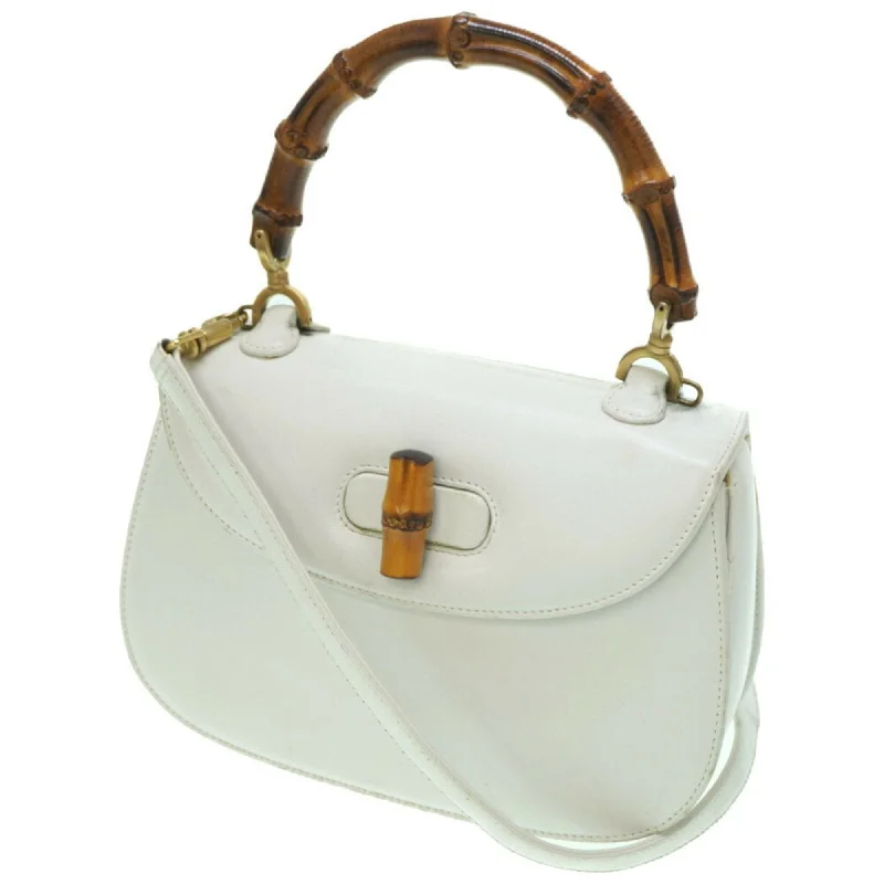 GUCCI bamboo shoulder handbag leather white  strap