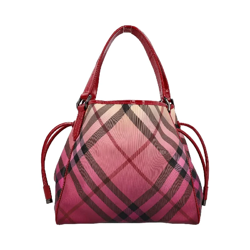 BURBERRY Patent/Canvas Nova Check Shoulder Bag Raspberry