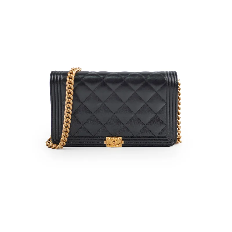 Chanel Boy Caviar Black Wallet On Chain