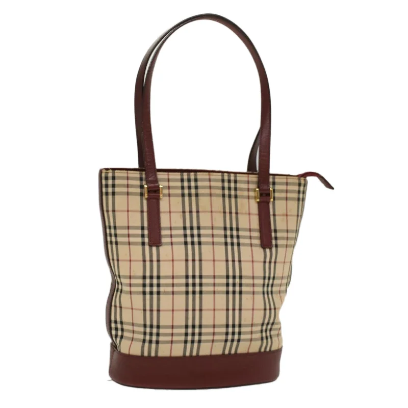 BURBERRY Nova Check Shoulder Bag Nylon Leather Beige Wine Red Auth 52038