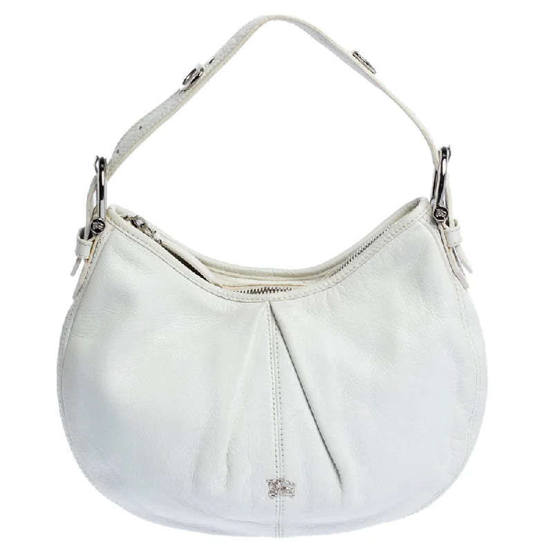 Burberry White Leather Small Malika Hobo