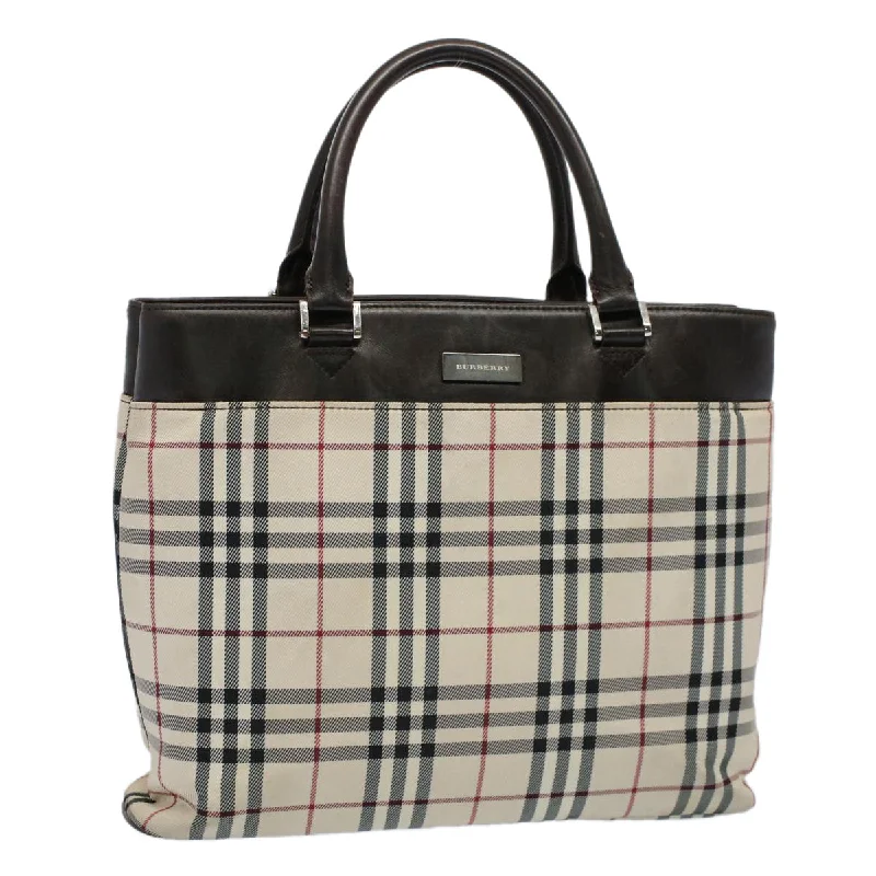 BURBERRY Nova Check Tote Bag Nylon Canvas Beige Auth 56349