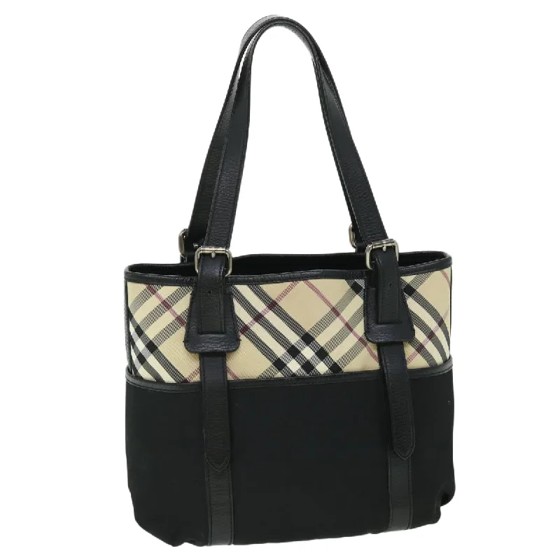 BURBERRY Nova Check Tote Bag Nylon Beige Black Auth yk8426