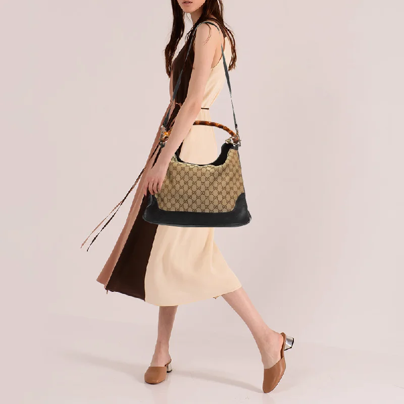 Gucci Beige/Ebony GG Canvas and Leather Bamboo Shoulder Bag