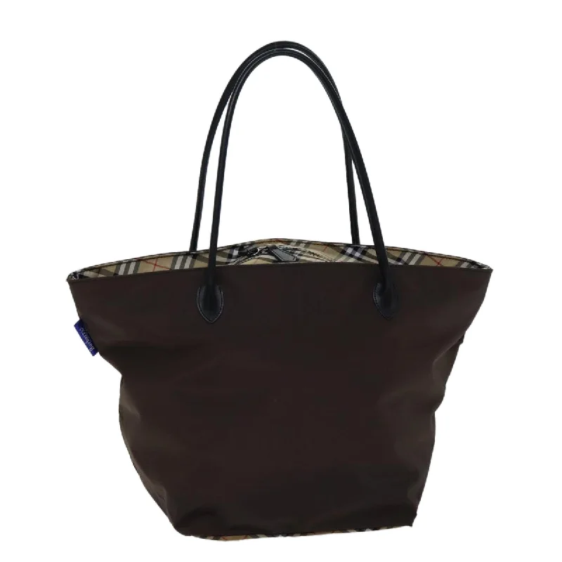 BURBERRYSs Nova Check Blue Label Tote Bag Nylon Brown Auth bs13863