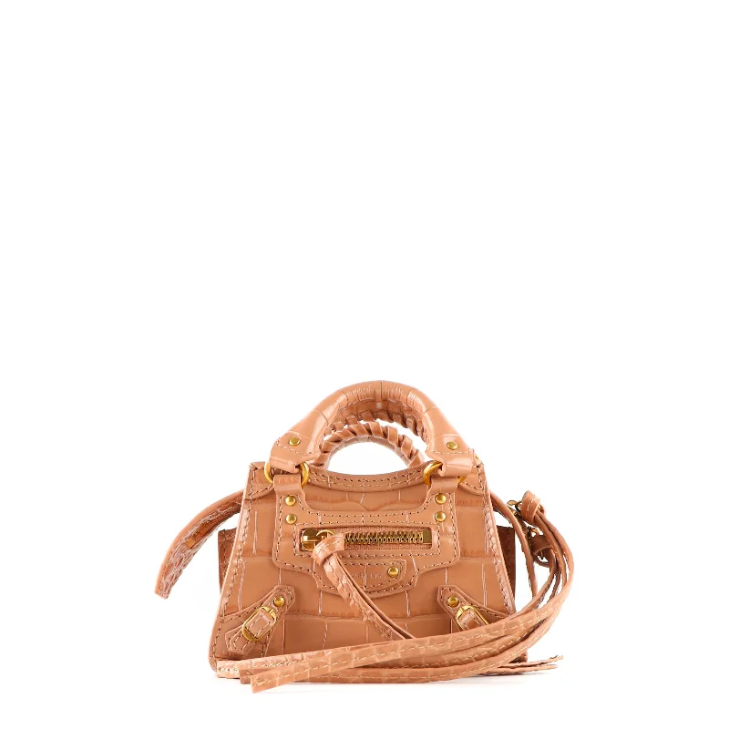 BALENCIAGA - Sac à bandoulière Neo Classic mini en cuir embossé croco marron