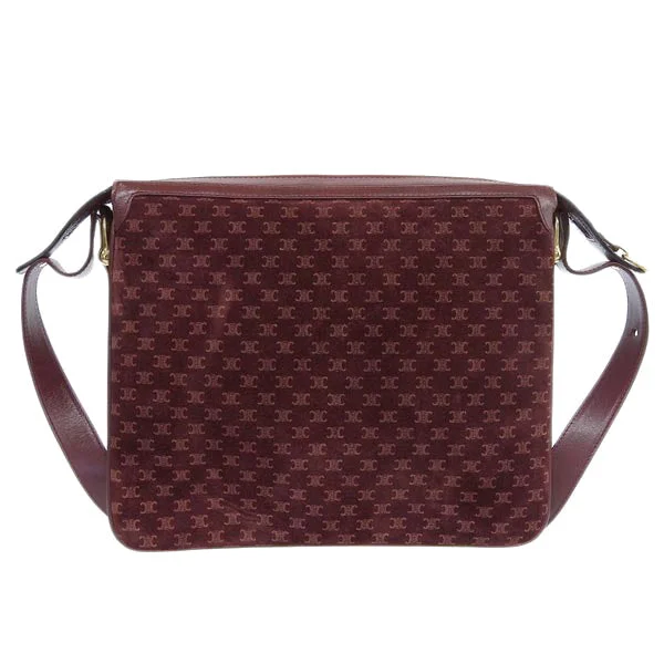 Celine Suede Leather Combination Macadam Pattern Logo Plate Shoulder Bag Bordeaux