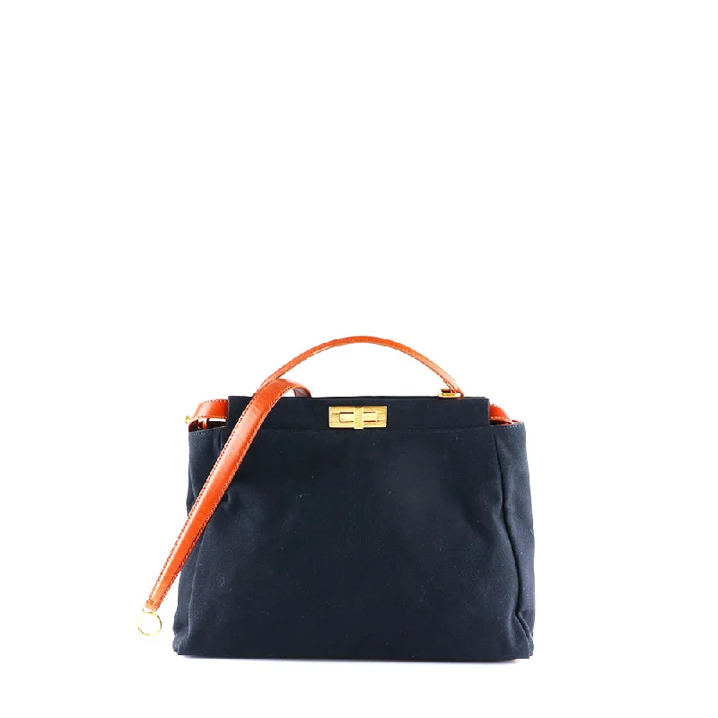 FENDI - Sac à main Peekaboo grand modèle en toile noire et cuir