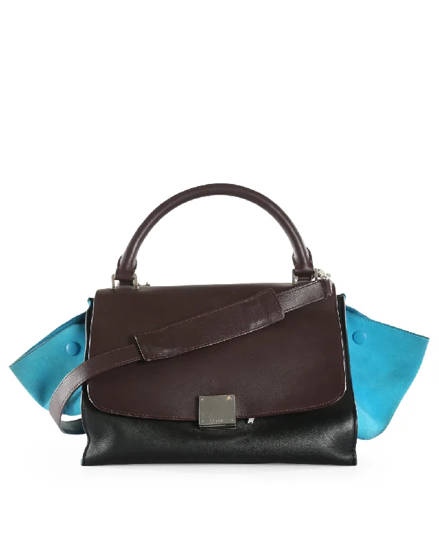 Celine Black/Burgundy/Blue Leather & Suede Small Trapeze Handle Bag