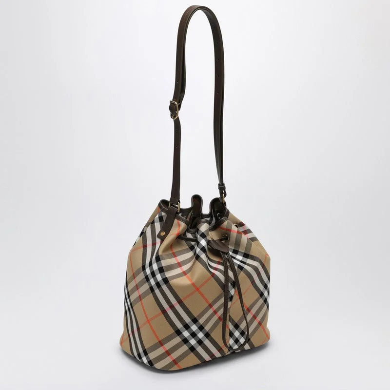 Burberry Medium Beige Bucket Bag With Check Pattern Women