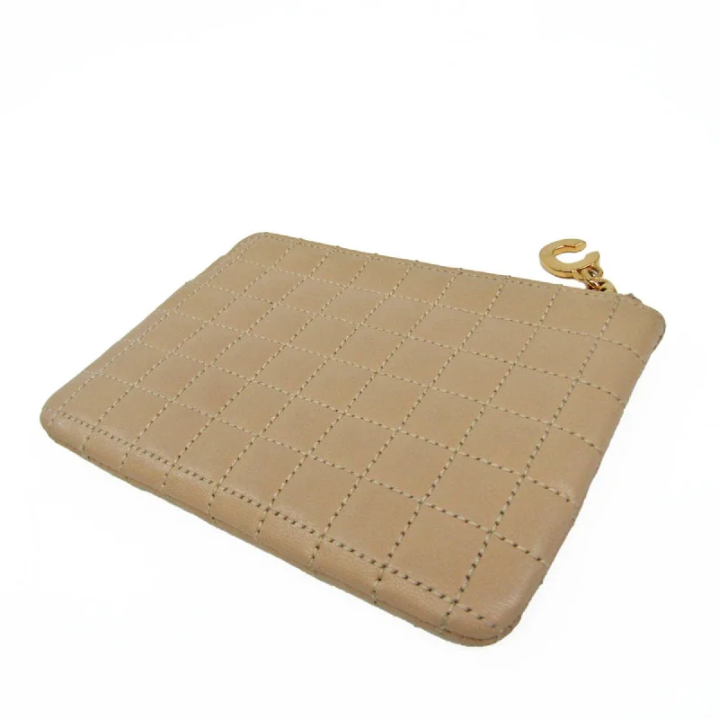 Celine Quilted C Charm Women's Leather Coin Purse/coin Case Beige