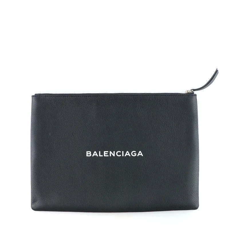 BALENCIAGA - Pochette en cuir grainé noir