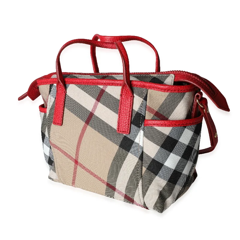 Burberry Exploded Check Canvas & Bright Rose Grained Leather Top Handle Tote