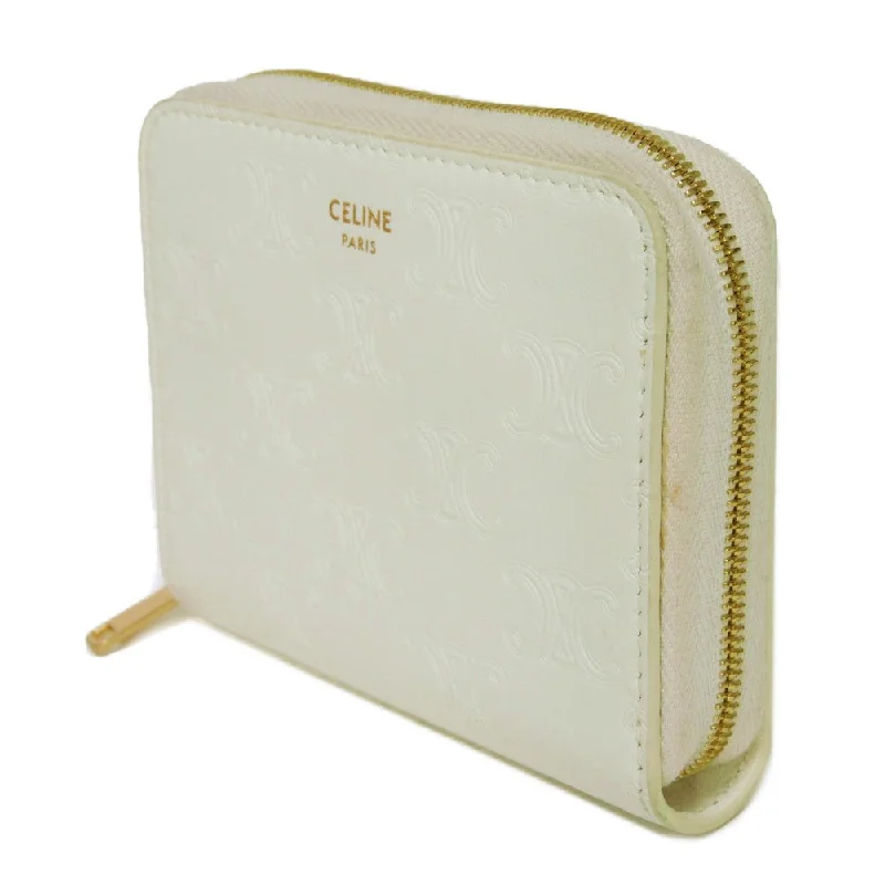 CELINE Coin case 10B663BFU.01BC Smooth calfskin (triomphe embossed) white Triomphe emboss small zip wallet Women(Unisex) Used