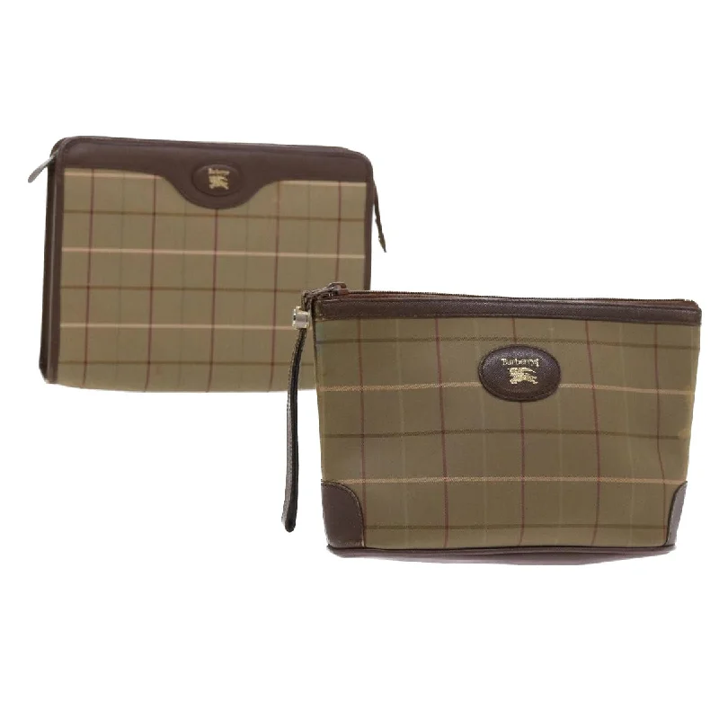 BURBERRYSs Nova Check Clutch Bag Canvas 2Set Brown Auth bs8985