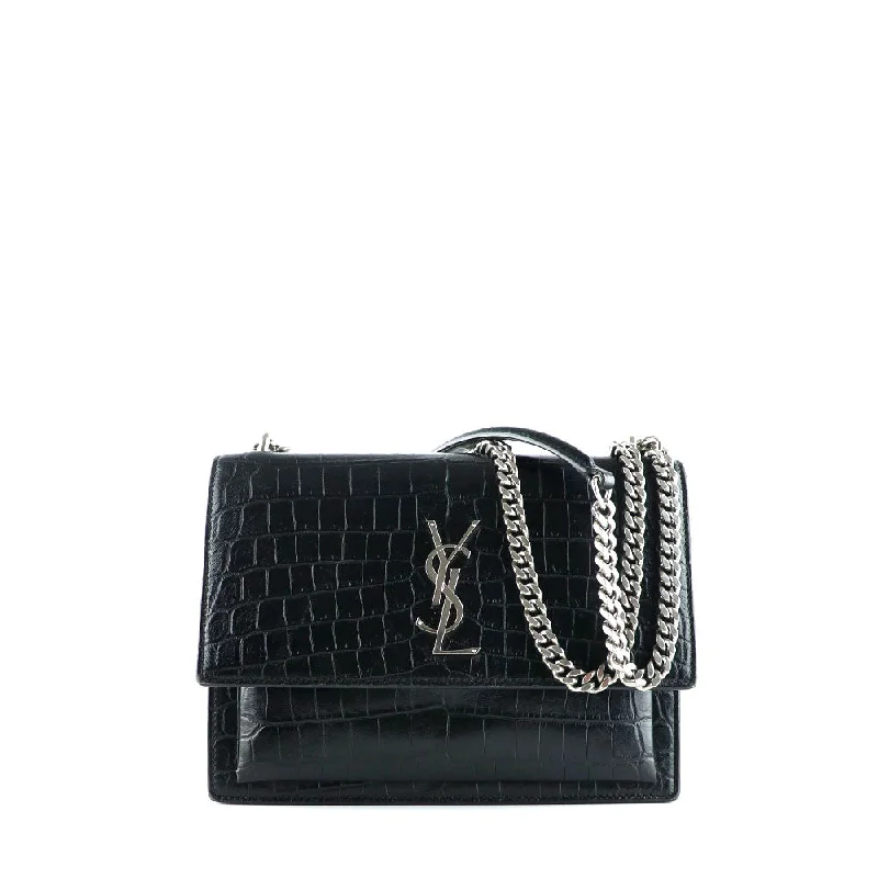 SAINT LAURENT - Sac à bandoulière Sunset medium cuir noir embossé crocodile