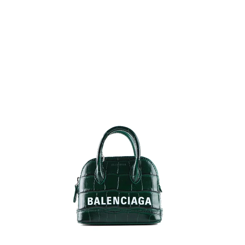 BALENCIAGA - Sac à bandoulière Ville mini en cuir embossé croco vert