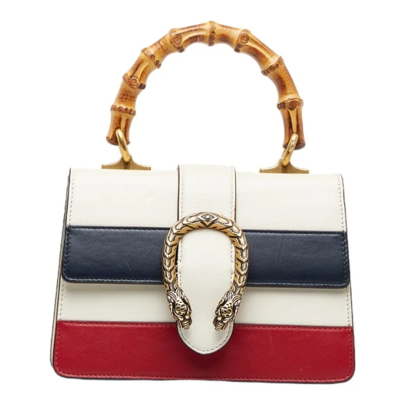 GUCCI Bamboo Duonissos Handbag Shoulder Bag White Multicolor Leather Women's