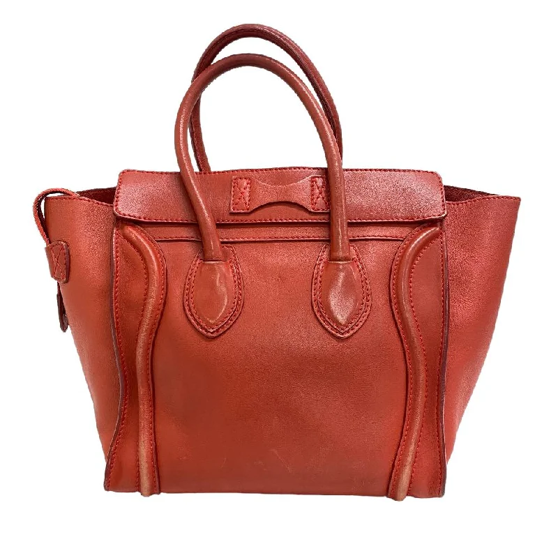 CELINE Handbag leather Red Luggage micro shopper Women Used