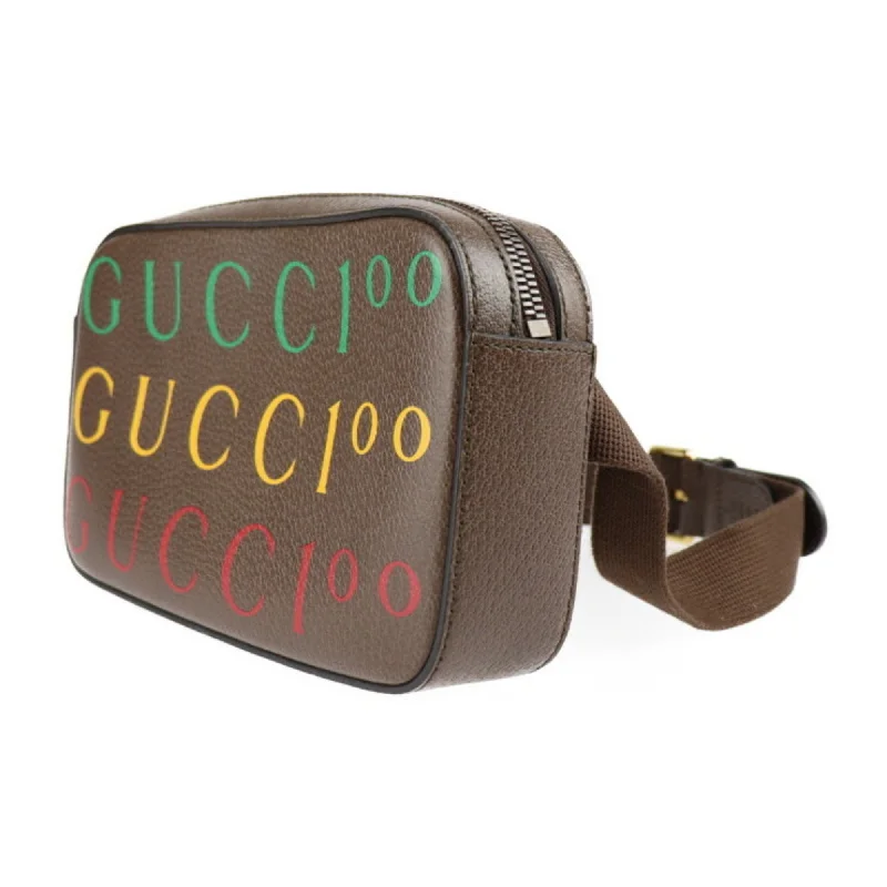 GUCCI Belt Bag 100th Anniversary Waist 602695 Calf Leather Brown Multicolor Gold Hardware Logo Body Pouch Bum