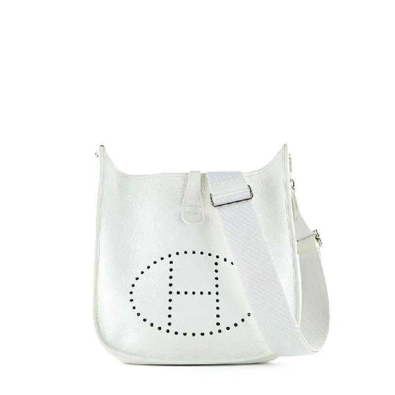 HERMÈS - Sac à bandoulière Evelyne 29 cuir Clémence blanc