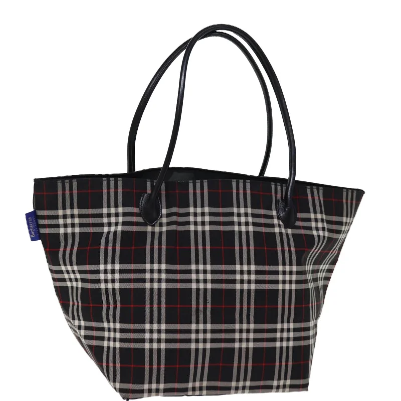 BURBERRYSs Nova Check Blue Label Tote Bag Nylon Black Auth kk241